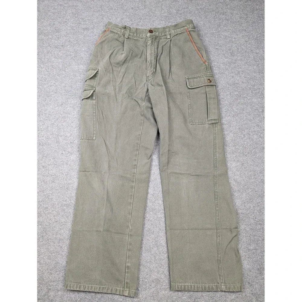 Vintage Orvis Pants Mens 30x29 Green Canvas Cargo Relaxed Fit Hong Kong Workwear